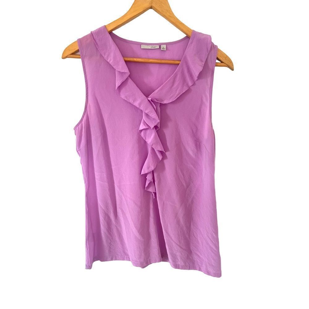 Halogen Lavender Purple Pure Silk Ruffle‎ Sleeveless Blouse